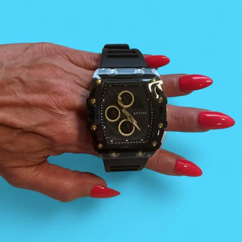 Activa mens black gold watch